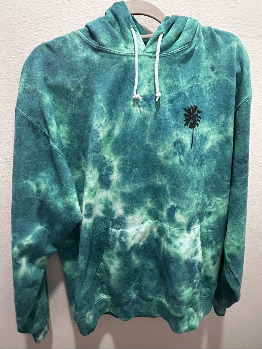 Artist Union Clothing Co. Teal Tie-Dye Crewneck Sweatshirt with Black Palm Motif